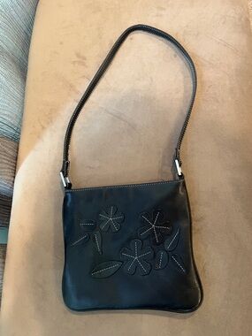 Wilsons Leather Black Leather Bag with Floral Appliqué